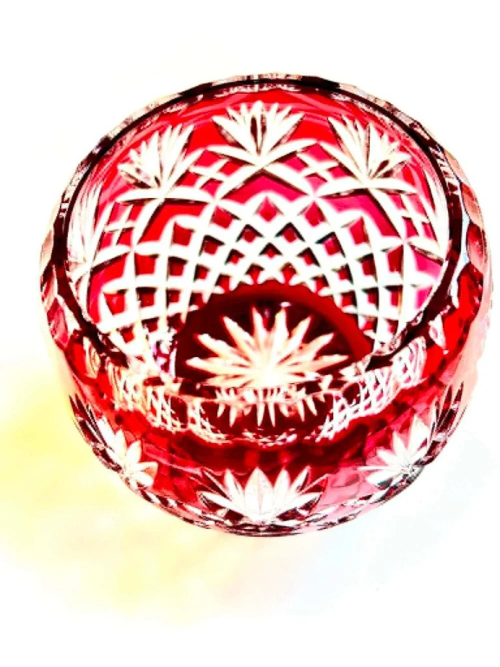 NWT CRYSTAL CLEAR IND Essex Ruby Red Crystal Rose Bowl Hand Cut to Clear 4.5